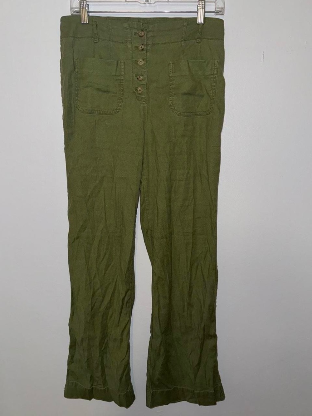 Olive Green Button-Front Wide Leg Pants
